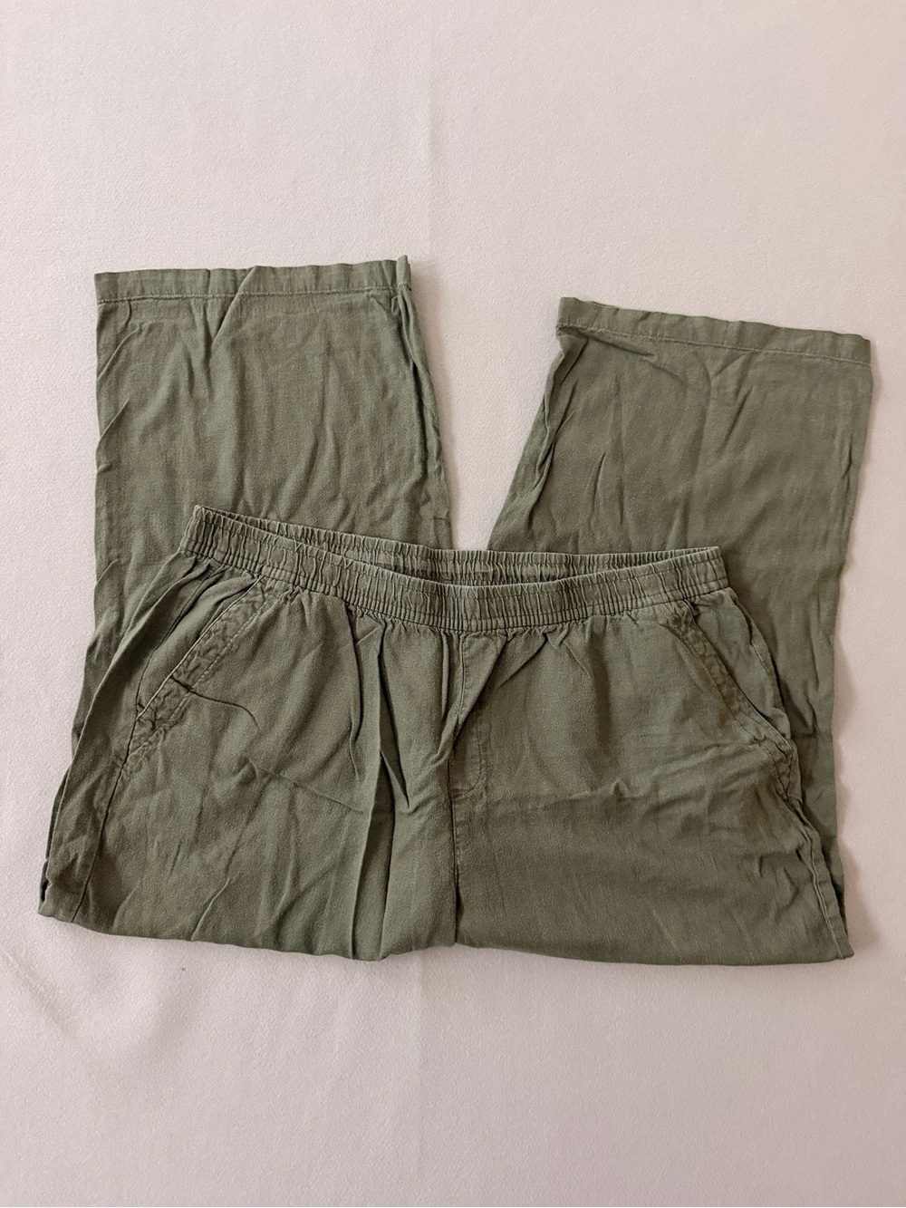 Olive Green Linen Pants with Pockets